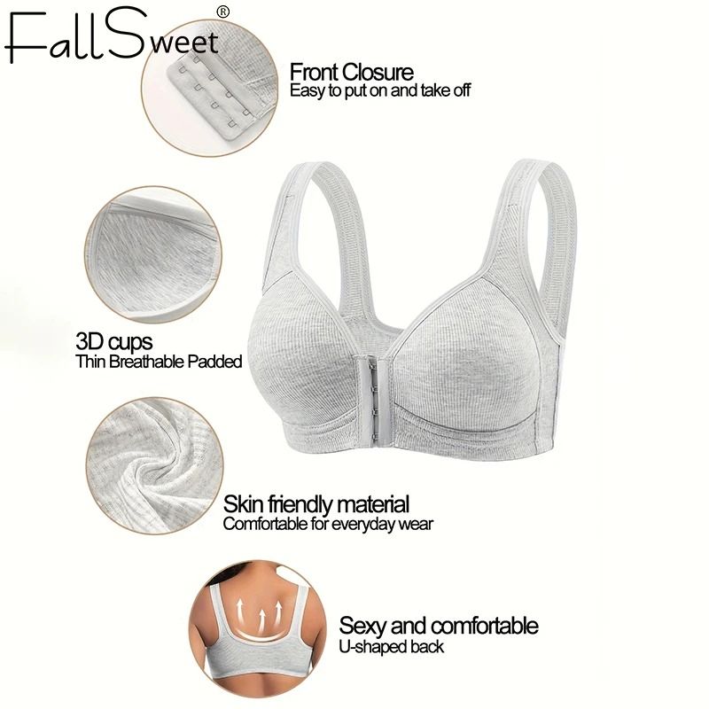 Fallsweet Seamless Front Closure Wire Free Push Up Bralette Full Coverage 11