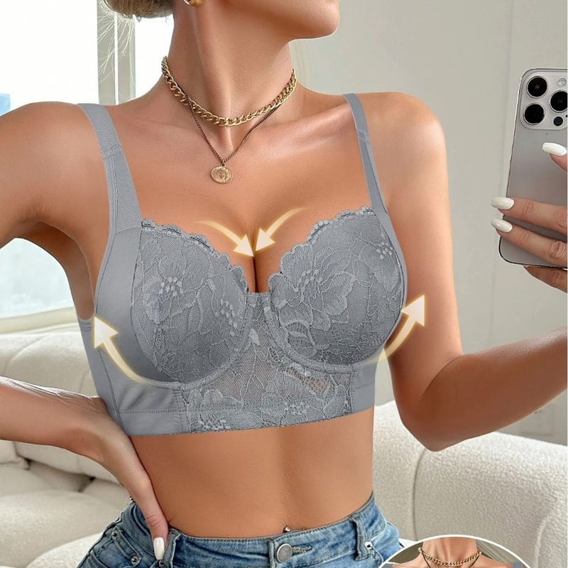 Lace Gathered Anti Sagging Support Bra Comfortable Daily Lingerie 3
