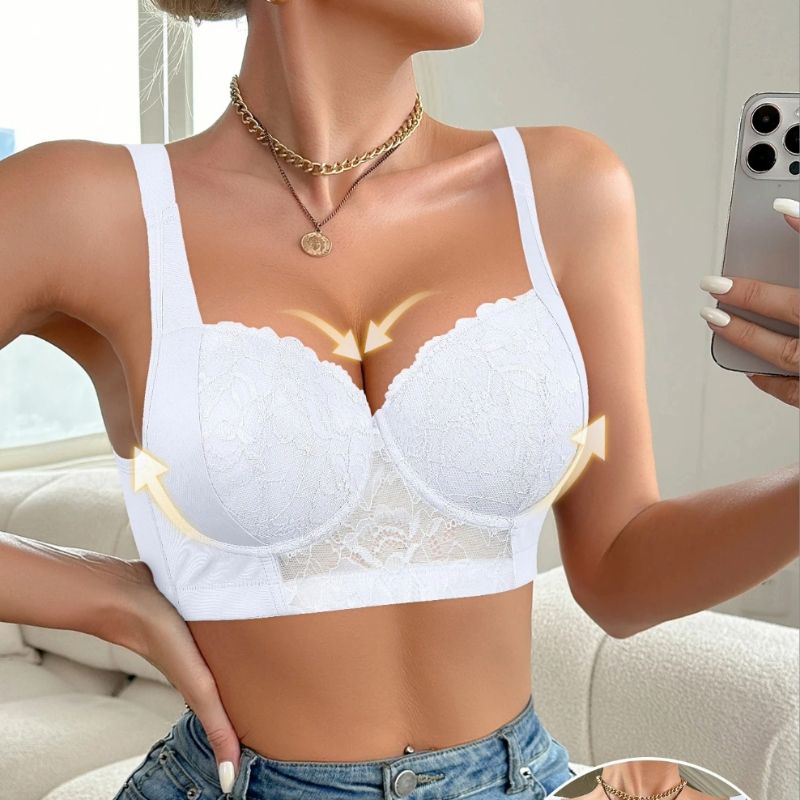 Lace Gathered Anti Sagging Support Bra Comfortable Daily Lingerie 5