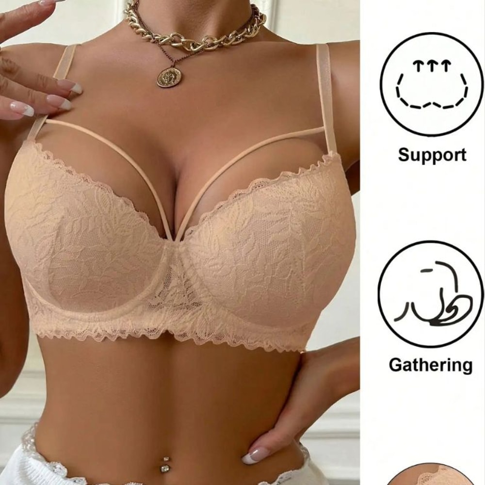 Elegant 3 4 Lace Push Up Underwire Bra Breathable Anti Sagging Support 3