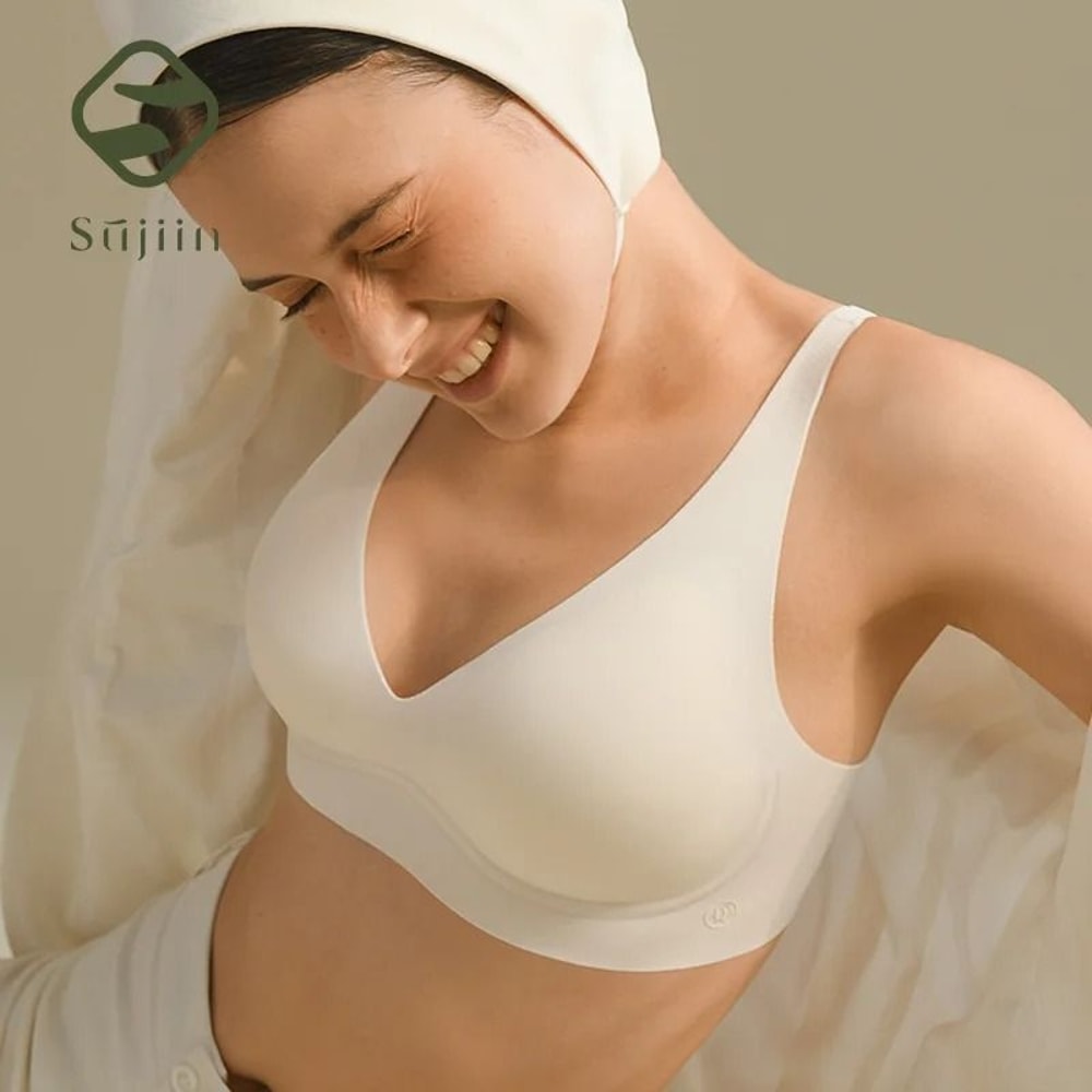 SUJIIN Seamless Wireless Push Up Bralette Invisible Lift V Neck Bra 8