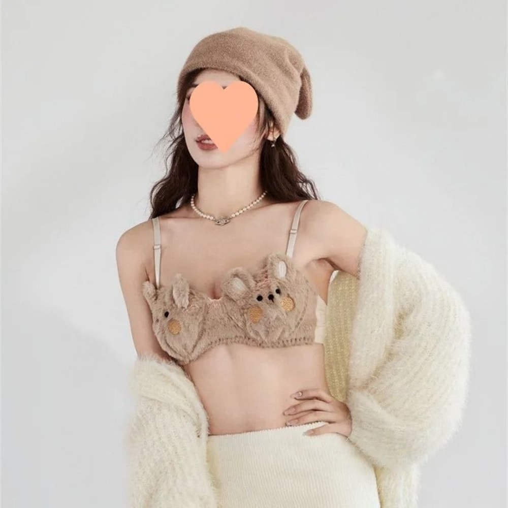 Japanese Style Plush Winter Bra Wireless Cute Kawaii Bralette 6