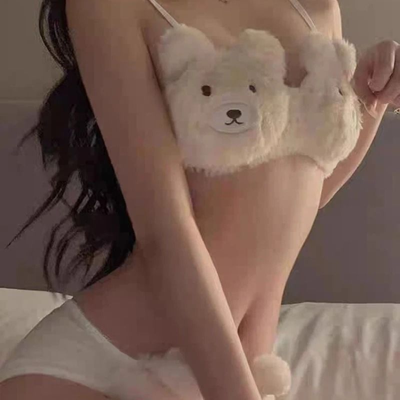 Japanese Style Plush Winter Bra Cute Cartoon Wireless Bralette 10
