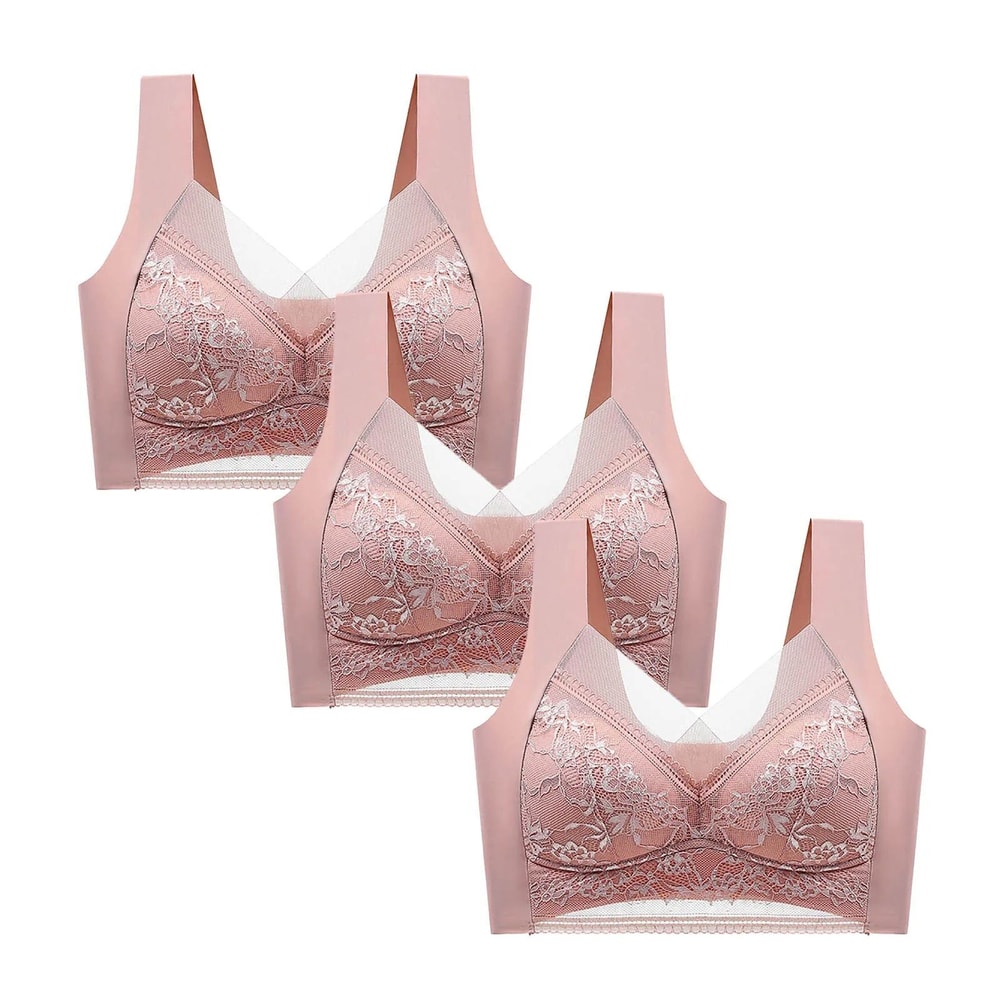 FallSweet 3 Pack Lace Push Up Bra Wireless Deep V Bralette Set L To 5XL 5
