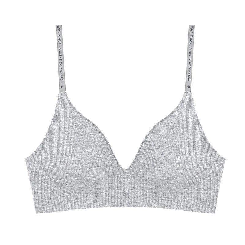 FINETOO Wireless Deep V Bralette Padded Knitted Stripe Bra 3