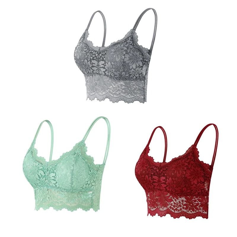 Elegance 3 Pack Lace Bralette Wireless Seamless Lingerie Top 8