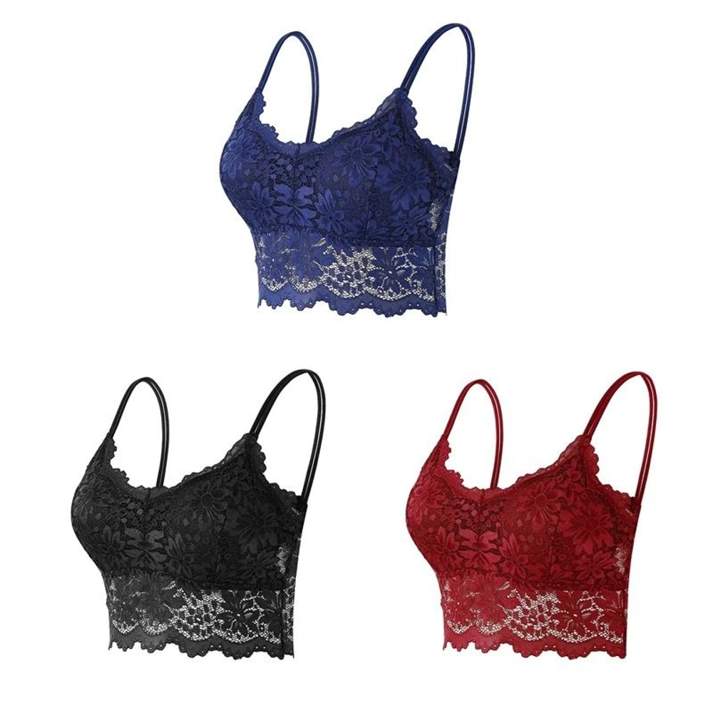 Elegance 3 Pack Lace Bralette Wireless Seamless Lingerie Top 14