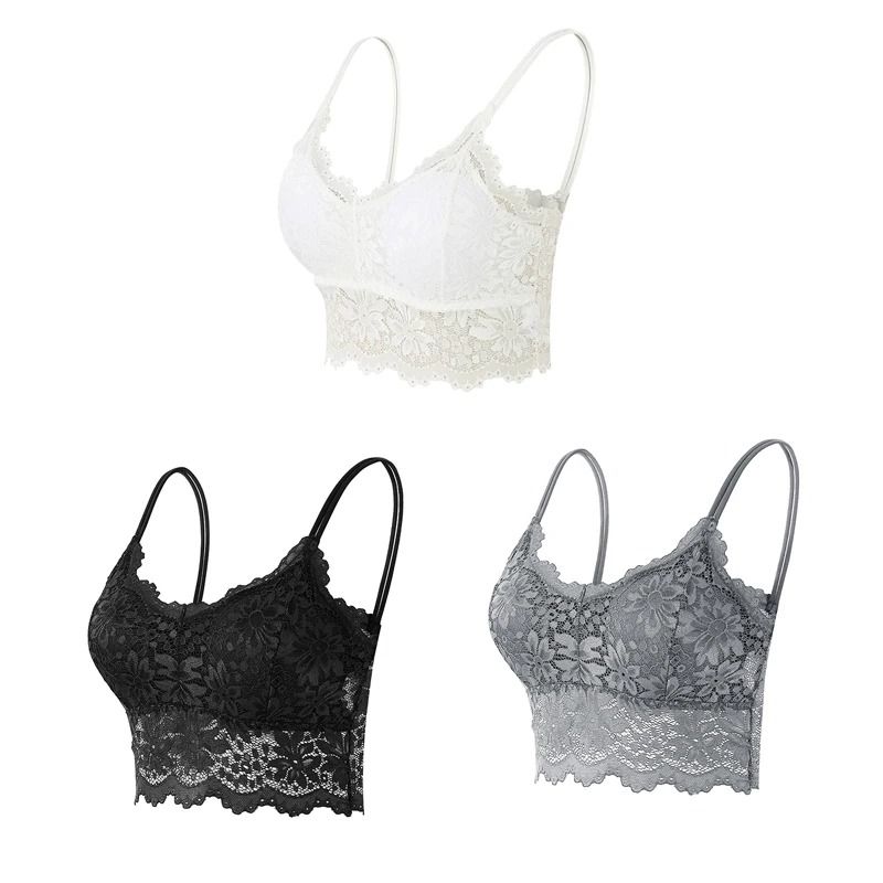 Elegance 3 Pack Lace Bralette Wireless Seamless Lingerie Top 15