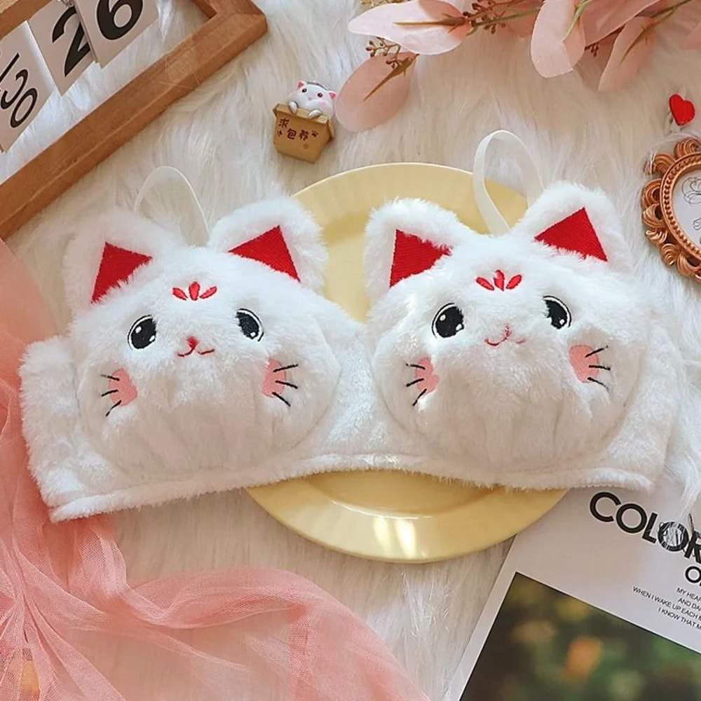 Kawaii Cozy Japanese Plush Winter Bra Wireless Rabbit Bear 3