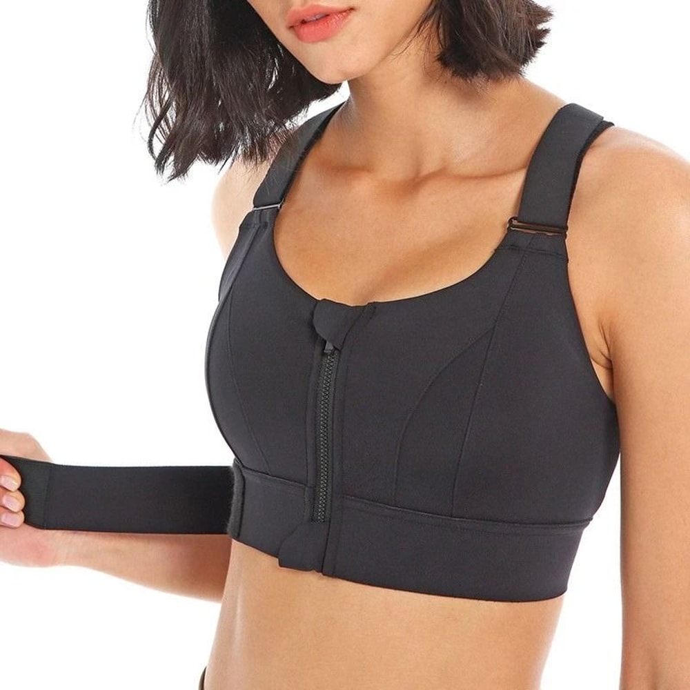 PowerFlex Front Zipper Sports Bra Plus Size Shockproof Crop Top 10