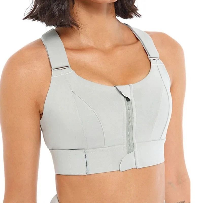 PowerFlex Front Zipper Sports Bra Plus Size Shockproof Crop Top 5