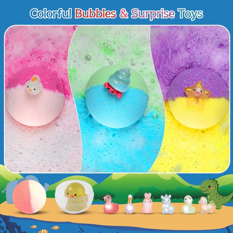 Glow Surprise Kids Bath Bomb Set 24 Pc Natural Organic Bath Fizzies With Toys Inside 3