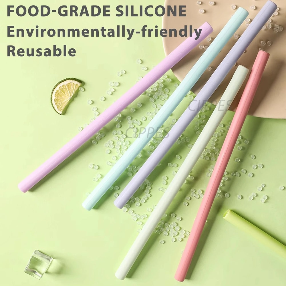Reusable Colorful Silicone Straws Heat Resistant Bubble Tea Cup Accessories 9