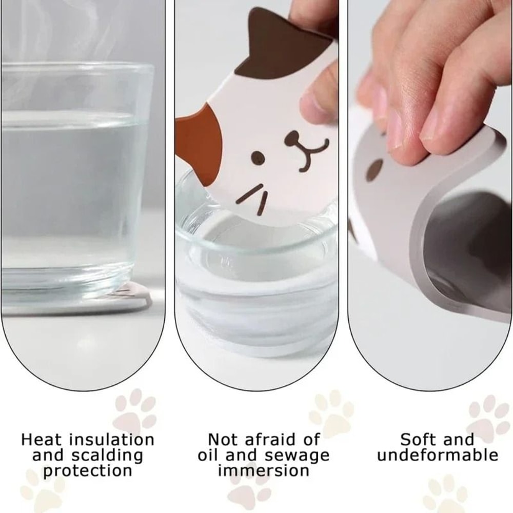 Cartoon Cat Silicone Drink Coasters Heatproof Non Slip Placemats 6