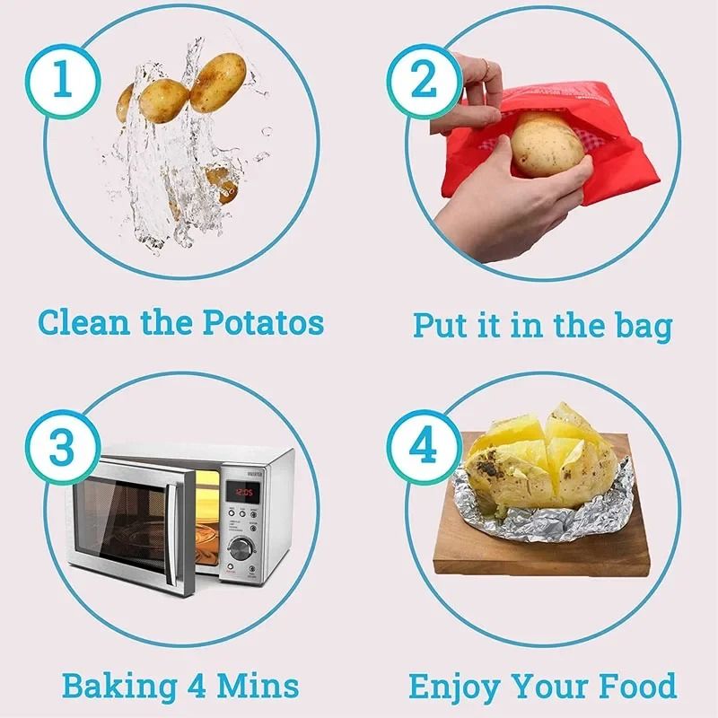 Reusable Microwave Potato Bag Express Baked Potato Cooker Pouch 10