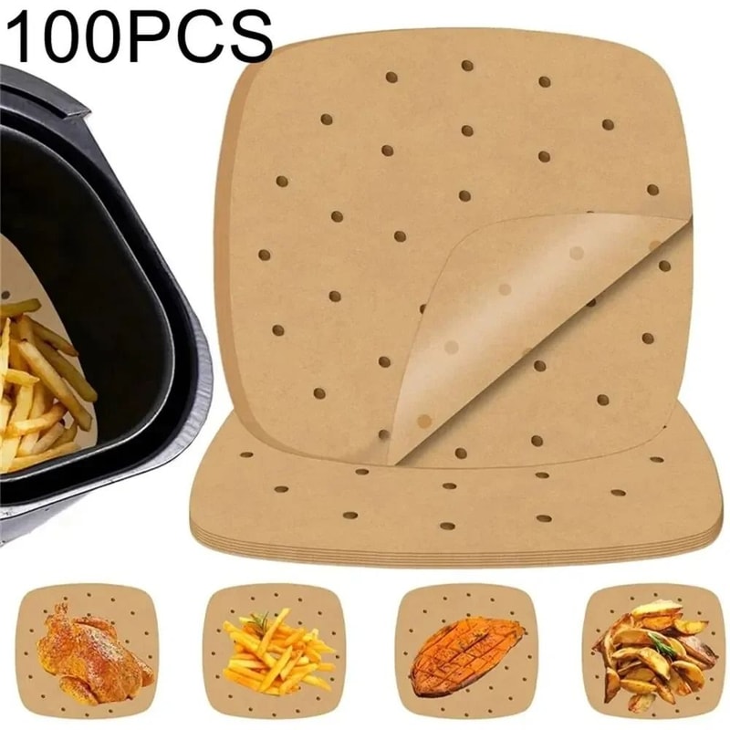 100 Piece Disposable Air Fryer Paper Liners Non Stick Oil Absorbing Baking Sheets 10