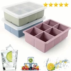 6 cavity silicone ice cube tray with lid flexible food grade mold
