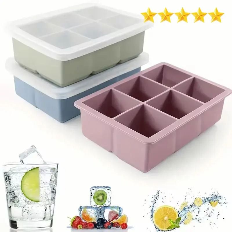 6 Cavity Silicone Ice Cube Tray With Lid Flexible Food Grade Mold 0