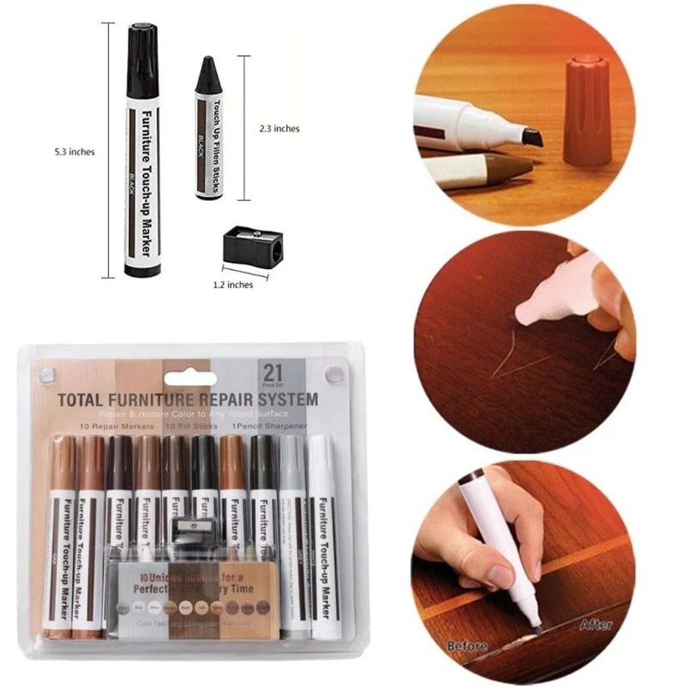 Wood Furniture Repair Kit With Scratch Remover Pens And Wax Sticks 9