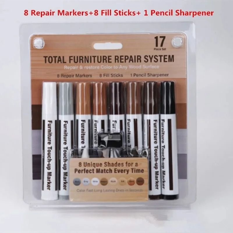 Wood Furniture Repair Kit With Scratch Remover Pens And Wax Sticks 2