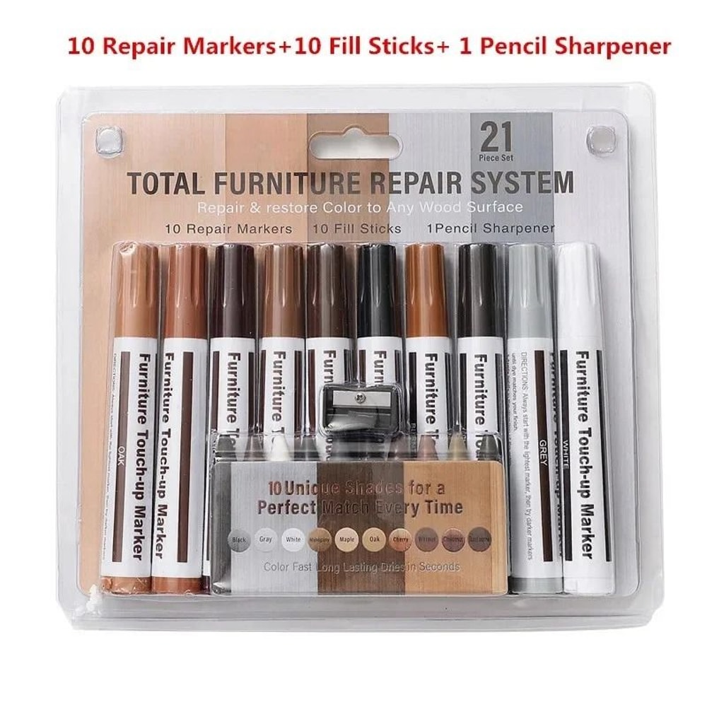 Wood Furniture Repair Kit With Scratch Remover Pens And Wax Sticks 3