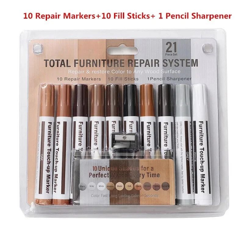 Wood Furniture Repair Kit With Scratch Remover Pens And Wax Sticks 3