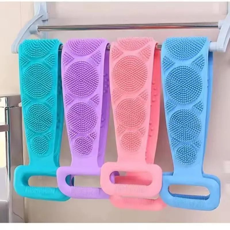 FlexClean Silicone Back Scrubber Shower Belt With Exfoliating Massage Brush 0