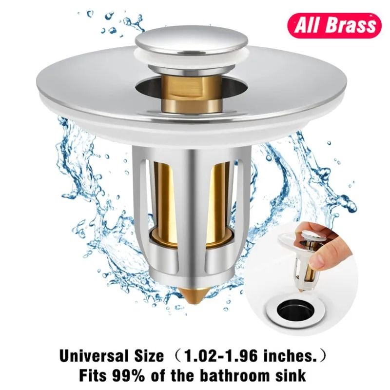 BrassGuard Universal Pop Up Sink Drain Stopper With Hair Catcher 0