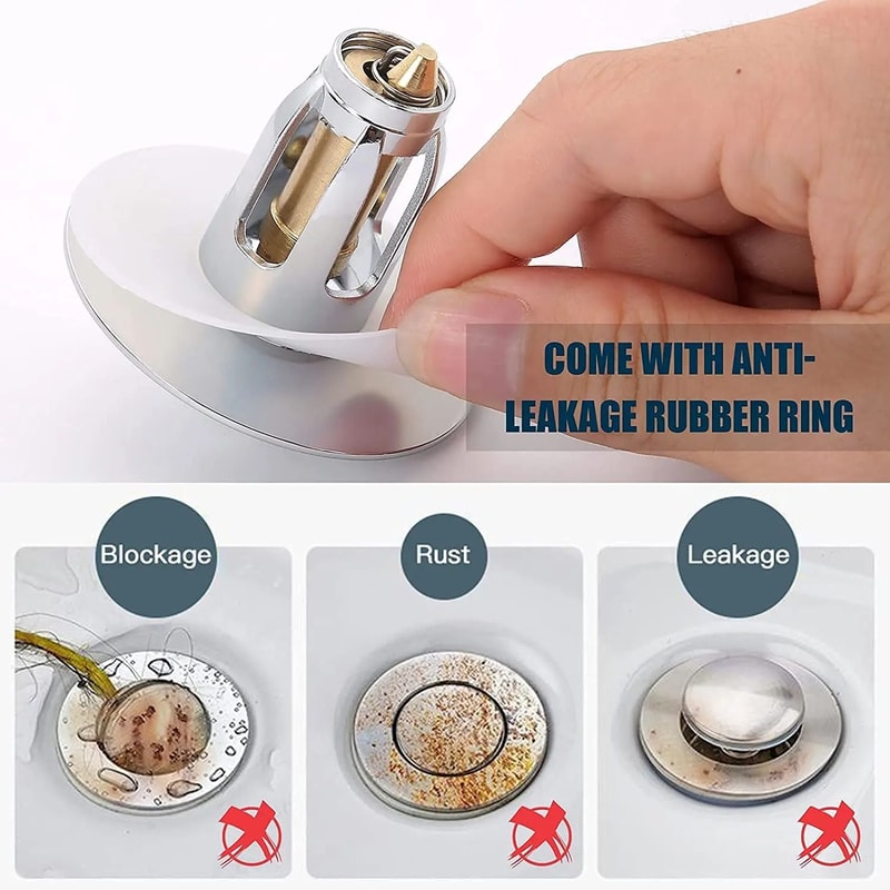 BrassGuard Universal Pop Up Sink Drain Stopper With Hair Catcher 8