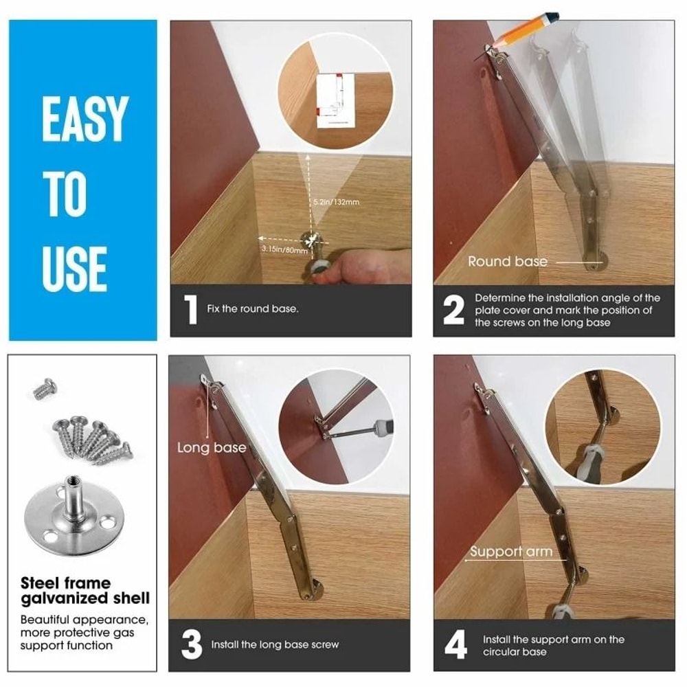 LiftEase Heavy Duty Gas Springs Soft Close Lid Support 2 Piece Set 8