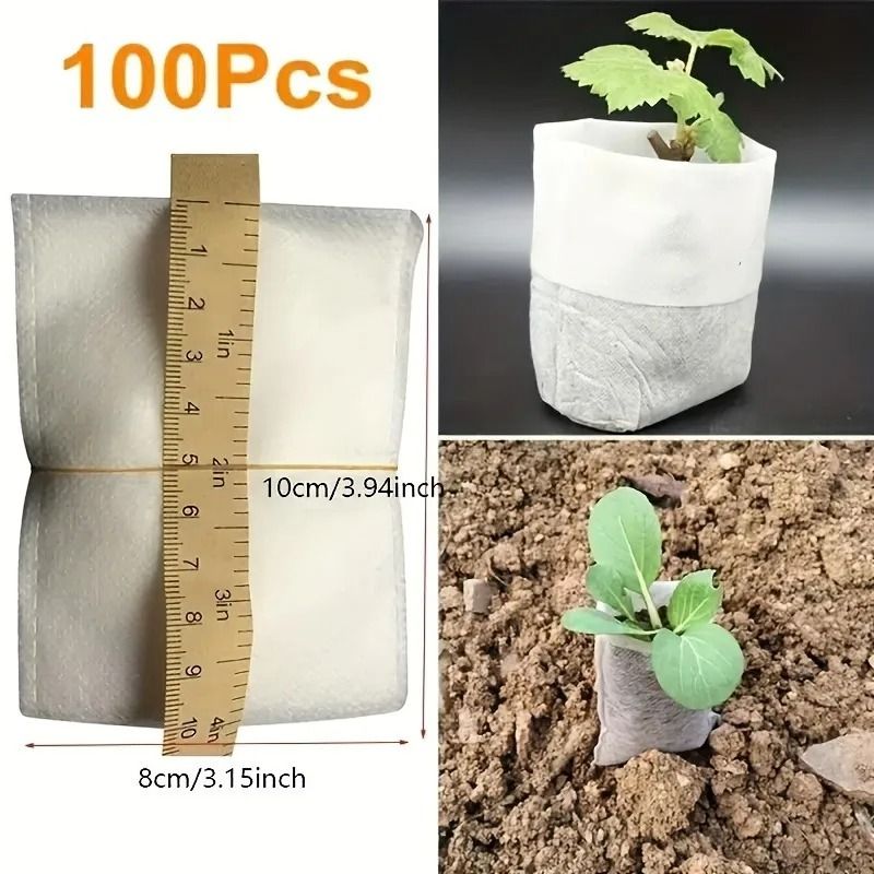 EcoSprout Biodegradable Seed Nursery Bags Non Woven Plant Grow Bags 100 Pack 3