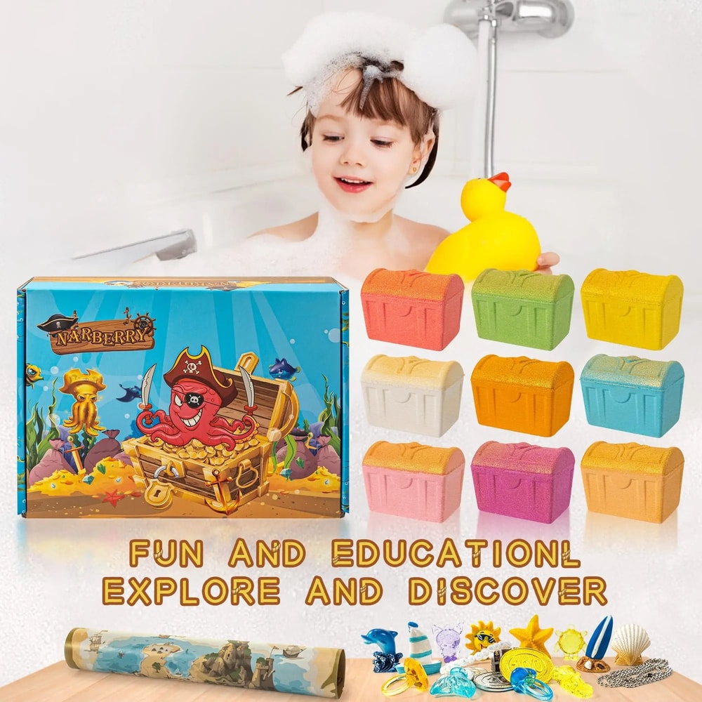 TreasureSplash Kids Bath Bombs With Surprise Toys Inside 9 Pack Gift Set 1