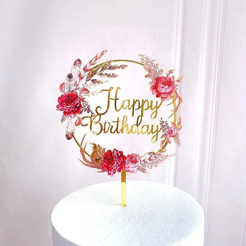 BloomWish Flower Birthday Cake Topper Happy Birthday Insert 5