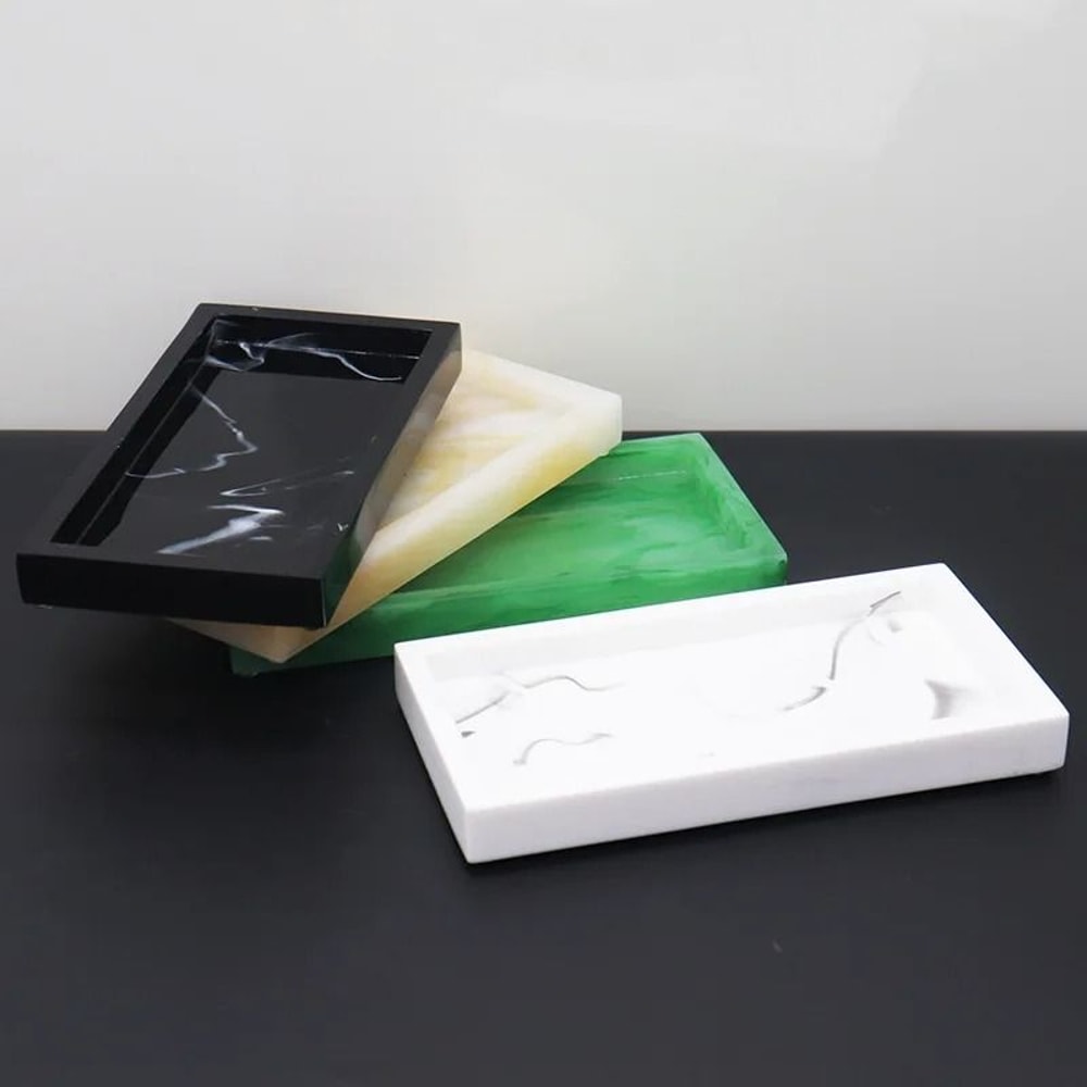 LuxeStone Marble Resin Storage Tray Rectangular Vanity Organizer 0
