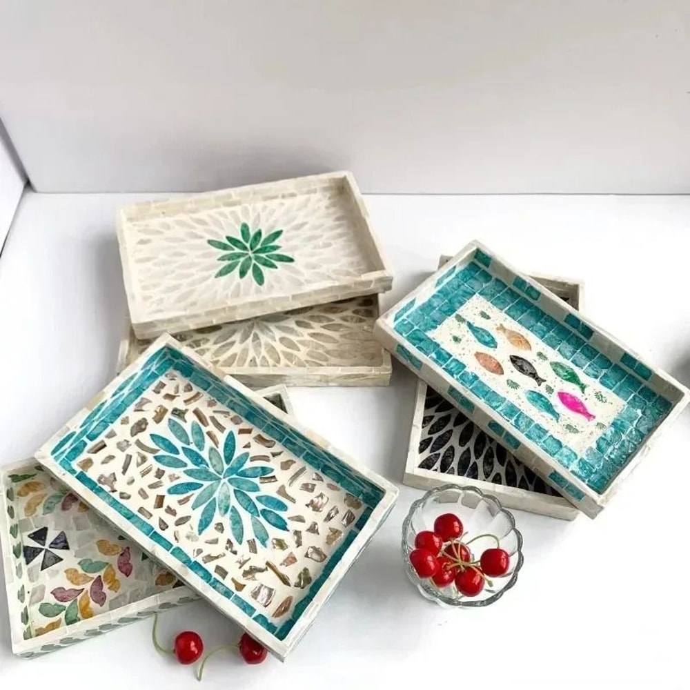 OceanGlow Rectangular Shell Tray Colorful Decorative Storage Board 6
