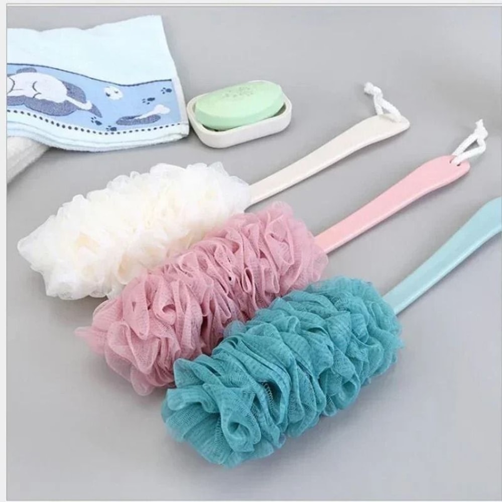 Long Handle Mesh Back Shower Scrubber Brush Soft Exfoliating Bath Sponge 1