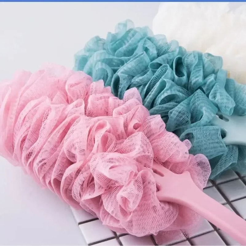 Long Handle Mesh Back Shower Scrubber Brush Soft Exfoliating Bath Sponge 2