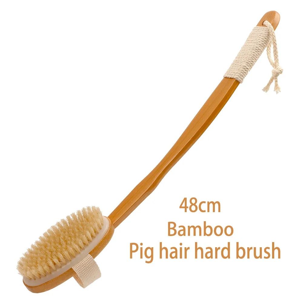 Bamboo Long Handle Bath Brush With Natural Boar Bristles Foldable Back Scrubber 1
