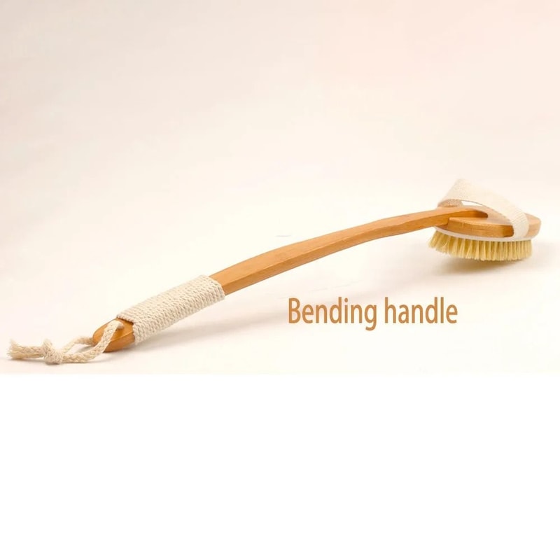 Bamboo Long Handle Bath Brush With Natural Boar Bristles Foldable Back Scrubber 8