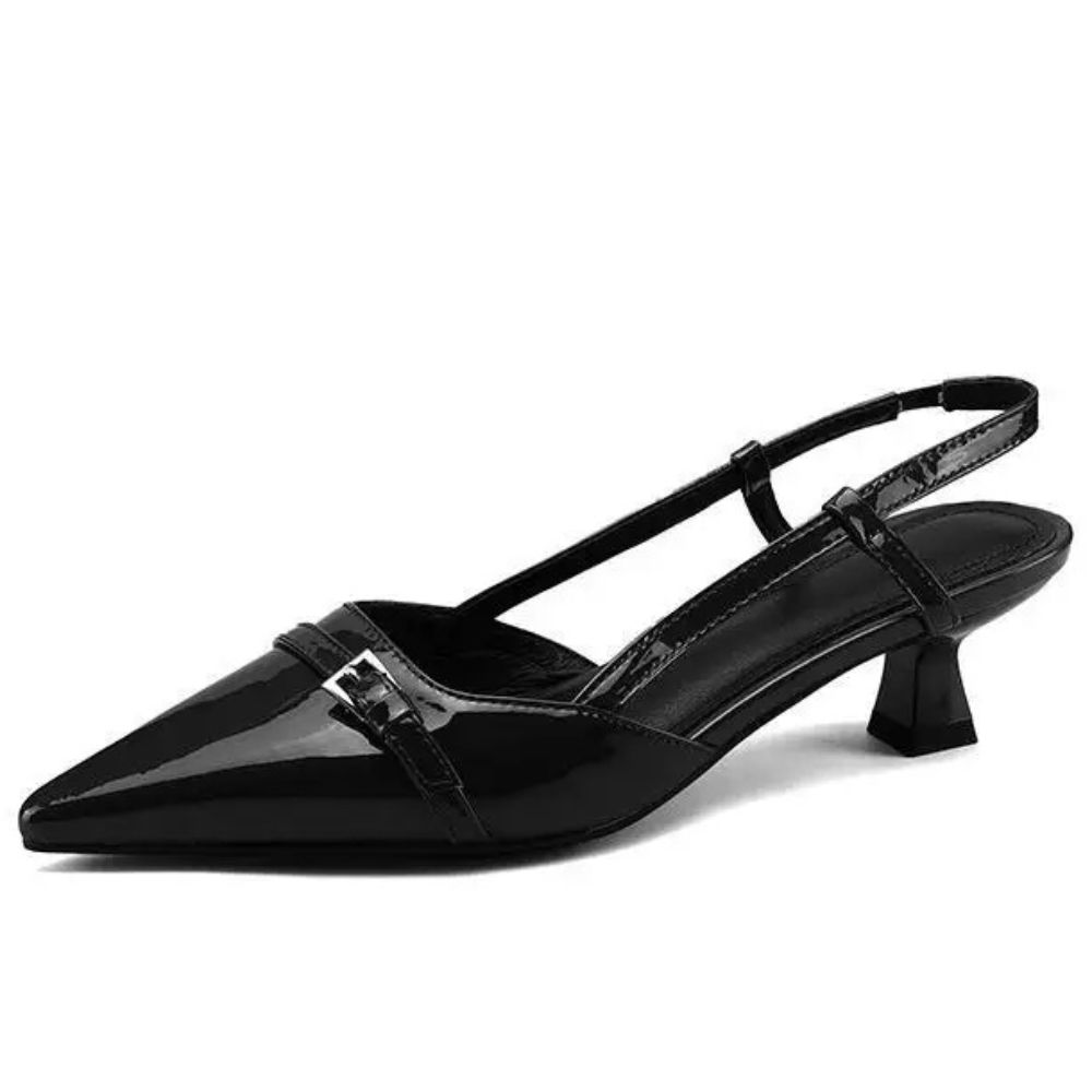 Elegant Patent Leather Pointed Toe Slingback Heels With Buckle Strap 1