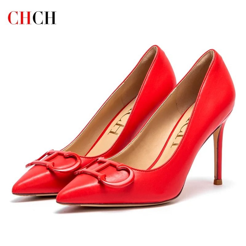 CHCH 9cm Pointed Toe High Heels With Metal Buckle For Party And Carnival 8