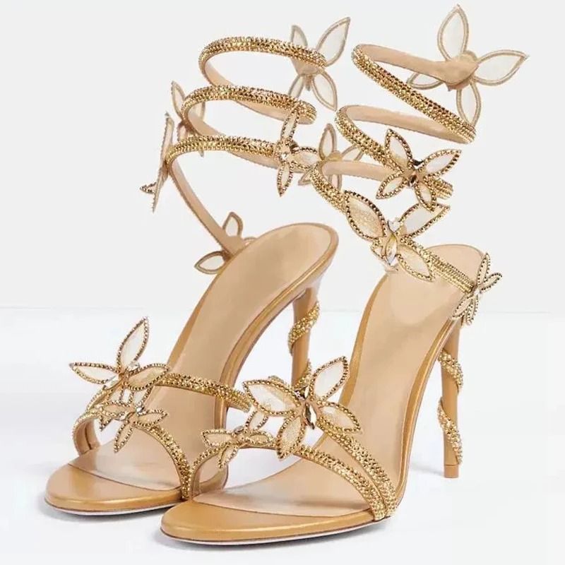 Eilyken Crystal Flower Ankle Strap High Heel Sandals For Party And Performance 2