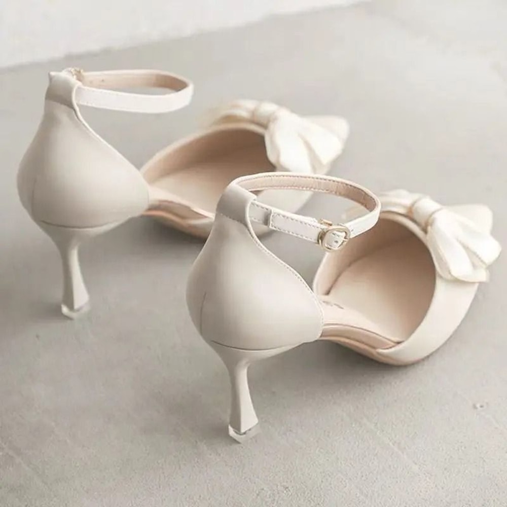 Elegant White Pointed Toe Butterfly Heels Medium Stiletto Wedding Pumps 5