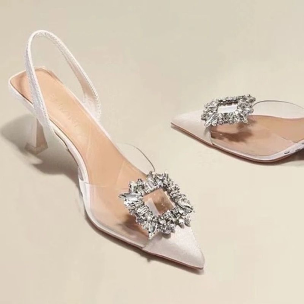 Crystal Transparent Pointed Toe High Heels Elegant Banquet Pumps 1