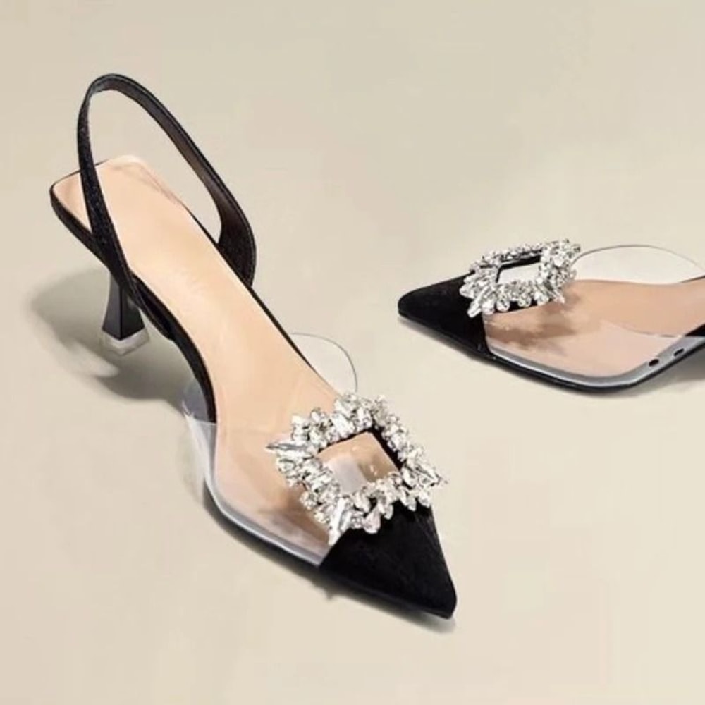 Crystal Transparent Pointed Toe High Heels Elegant Banquet Pumps 2