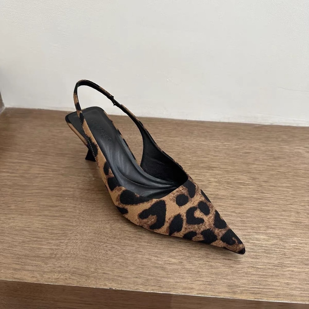 Leopard Print Pointed Toe High Heel Slip On Sandals For Women 7