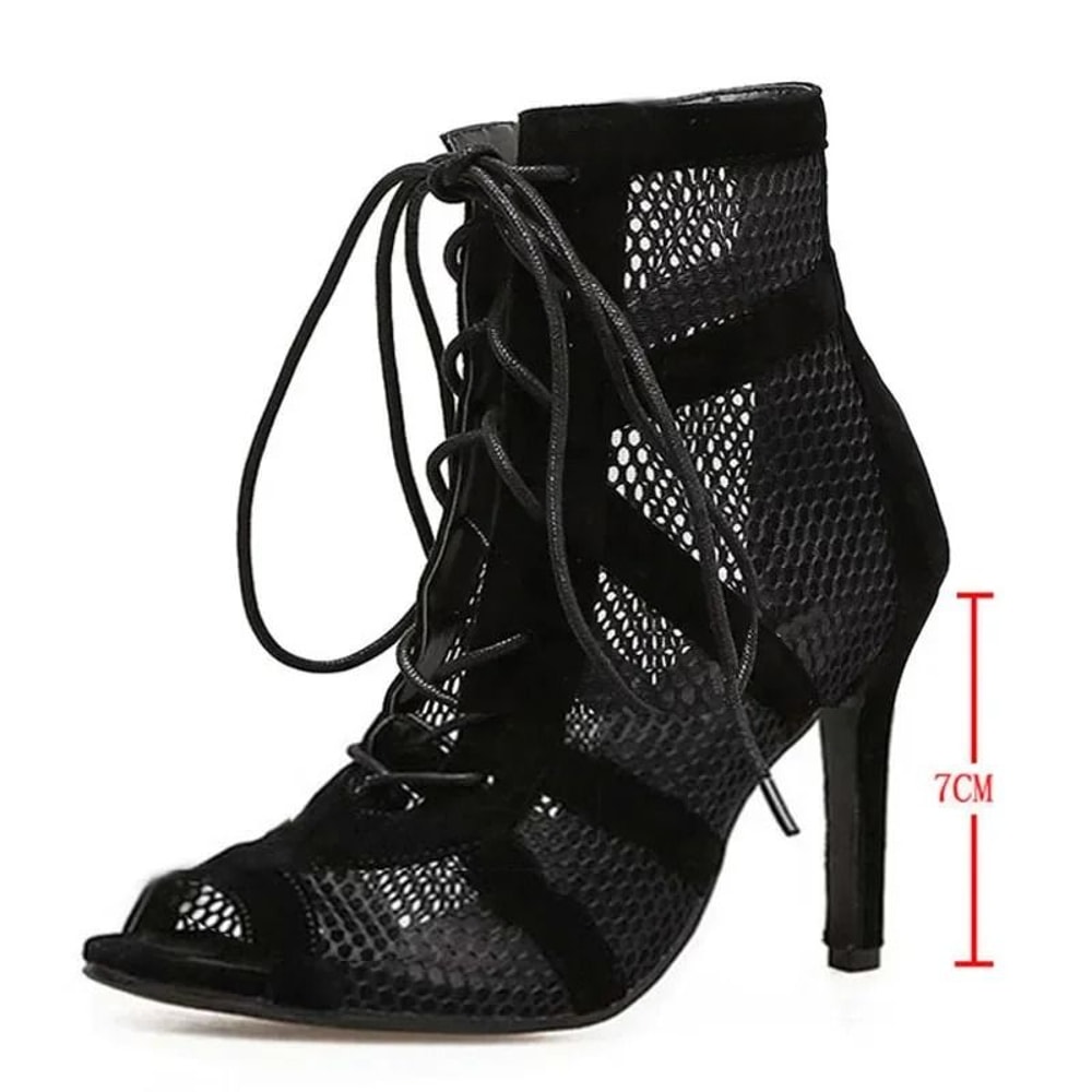 Black Lace Up Open Toe Stiletto Dance Sandals For Women 1