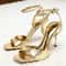 Gold Patent Leather Square Toe Ankle Buckle High Heel Sandals For Women 7