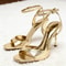 Gold Patent Leather Square Toe Ankle Buckle High Heel Sandals For Women 7