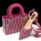 Fuchsia Rhinestone Pointed Toe Heel And Matching Bag Set For Women 9